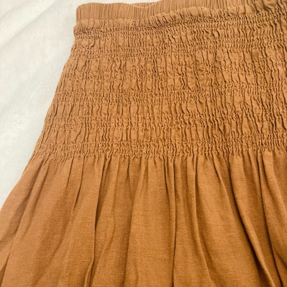 Brown Linen Blend Strapless Dress - Picture 2 of 3